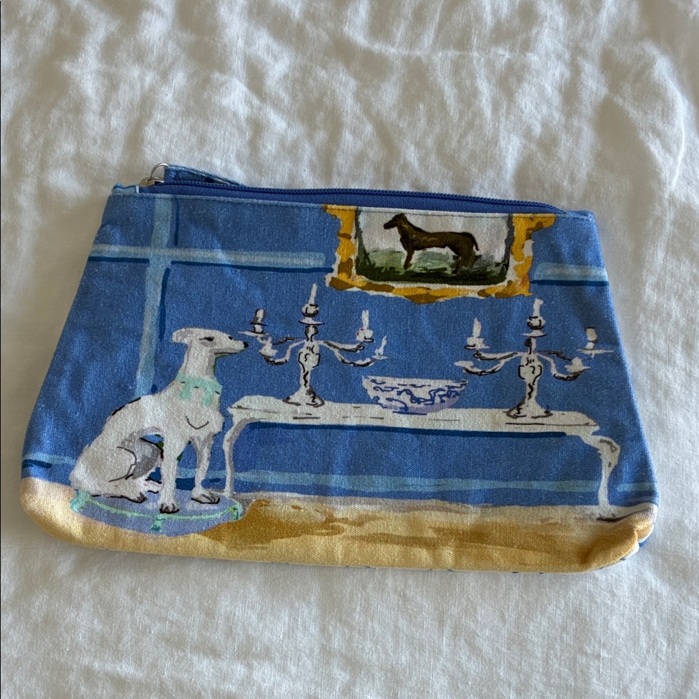 Dana Gibson Blue and Gold Dog Print Pouch